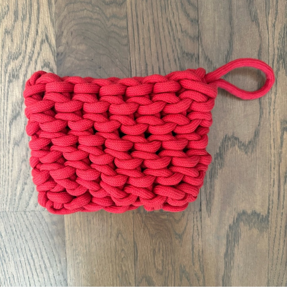 Alienina Cotton Fabric Cord Woven Looped Lina Clutch Bag in Cherry Red